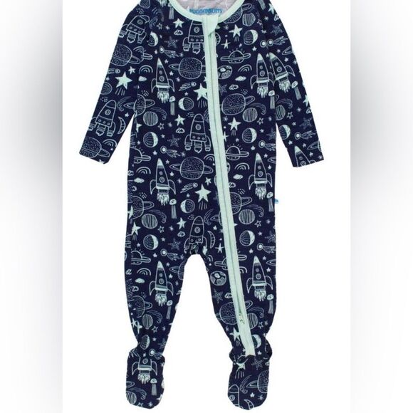 NWT Ruggedbutts Toddler Bamboo Blue Space Graphic Romper Footie Pajamas - 12-18M - Picture 5 of 12